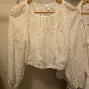 Velvet  graham and spencer off white embroidered cotton top